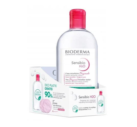 Bioderma Sensibio H2O zestaw płyn micelarny do skóry wrażliwej 500 ml wielorazowe płatki kosmetyczne