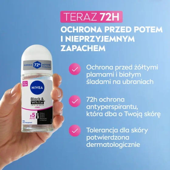 NIVEA Black&White Clear antyperspirant roll-on dla kobiet 50 ml