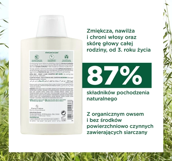 Klorane Organiczny Owies szampon do włosów każdego rodzaju 200 ml