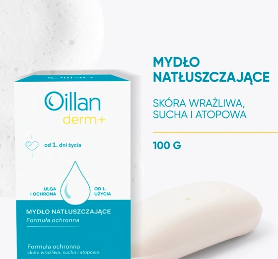 Oillan Derm mydło natłuszczające do mycia twarzy i ciała dla skóry suchej i atopowej 100 g