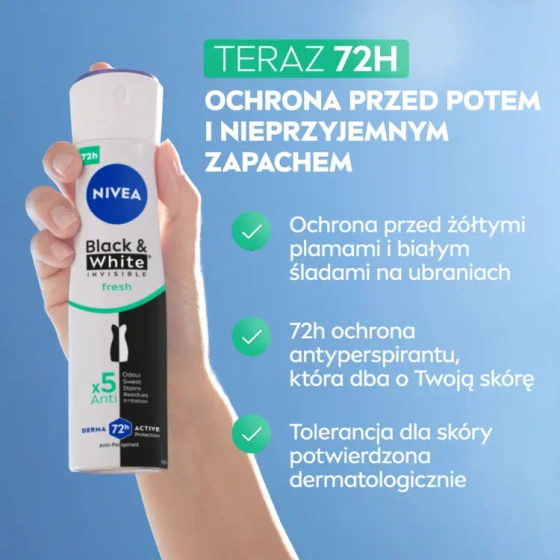 NIVEA Black&White Invisible Fresh antyperspirant w sprayu dla kobiet 150 ml