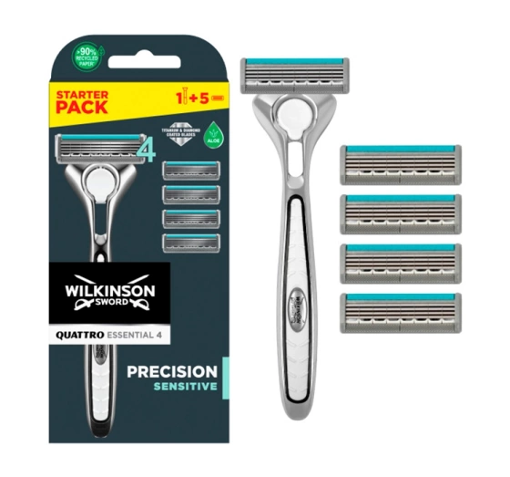 Wilkinson Sword Quattro Titanium Sensitive maszynka do golenia dla mężczyzn rączka 5 wkładów