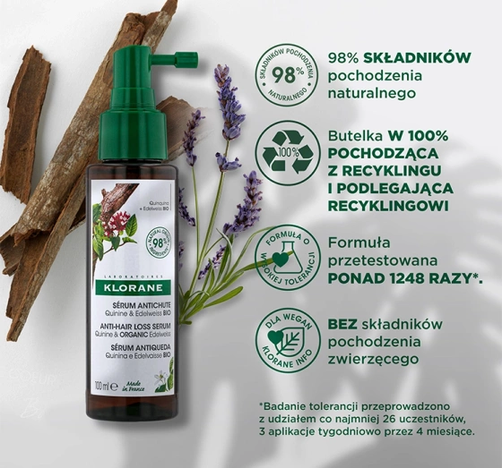 Klorane Chinina i Organiczna Szarotka serum przeciw wypadaniu włosów 100 ml