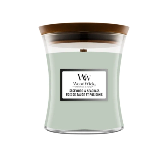 Woodwick Medium Jar Candle świeca zapachowa Sagewood & Seagrass 275g
