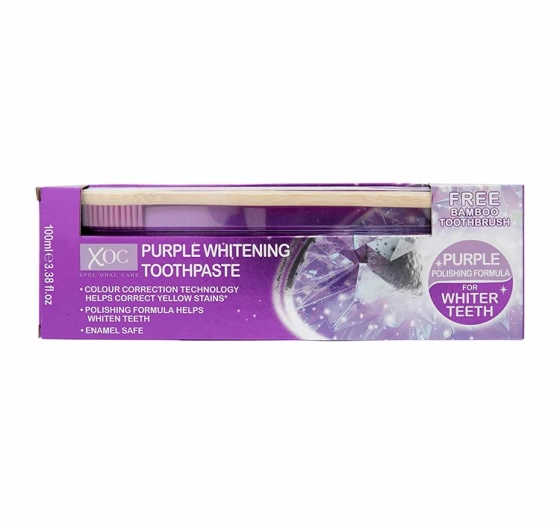 Xpel Xoc Purple Whitening zestaw pasta do zębów 100ml szczoteczka bambusowa