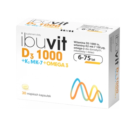 Ibuvit D3 1000 K2 MK-7 Omega 3 suplement diety dla dzieci, młodzieży i dorosłych 30 kapsułek