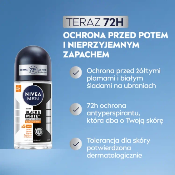 NIVEA MEN Black&White Invisible Ultimate Impact antyperspirant roll-on dla mężczyzn 50 ml