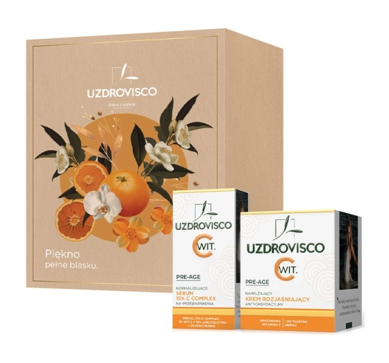 Uzdrovisco Pre-Age zestaw rozświetlających kosmetyków do pielęgnacji twarzy krem serum